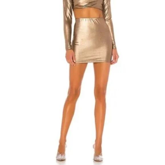 Superdown Ira Mini Skirt Women's Small Metallic Bronze Bodycon Stretchy NWT - Picture 1 of 10